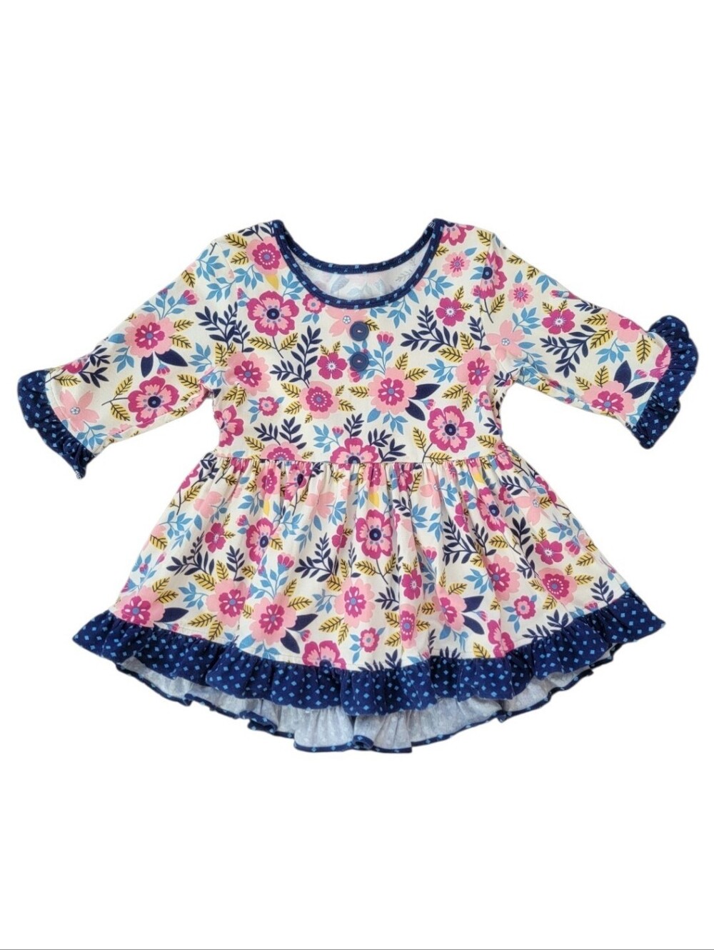Eleanor Rose Girls Fall Floral Emma Tunic Top Blue Polka Dot Size 6-7 Boutique